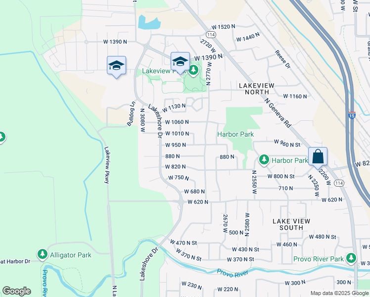 map of restaurants, bars, coffee shops, grocery stores, and more near 2863 West 950 North in Provo
