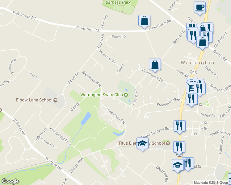 map of restaurants, bars, coffee shops, grocery stores, and more near 999 Truman Court in Warrington