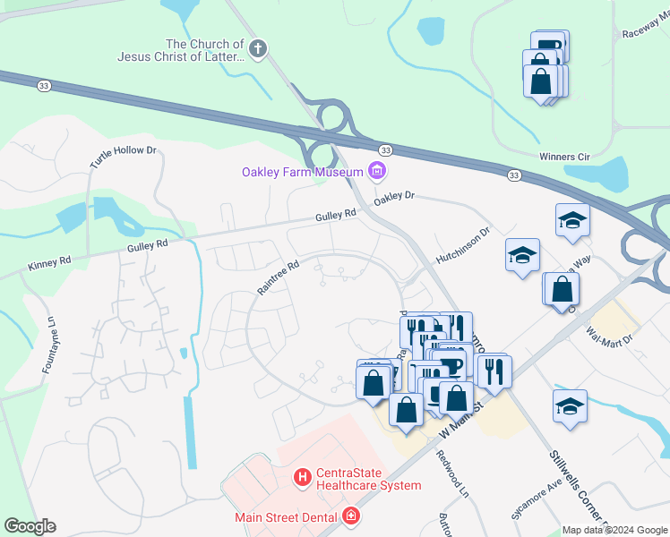 map of restaurants, bars, coffee shops, grocery stores, and more near 82 Pagoda Lane in Freehold
