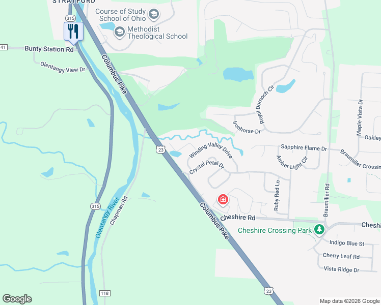 map of restaurants, bars, coffee shops, grocery stores, and more near 79 Winding Valley Drive in Delaware