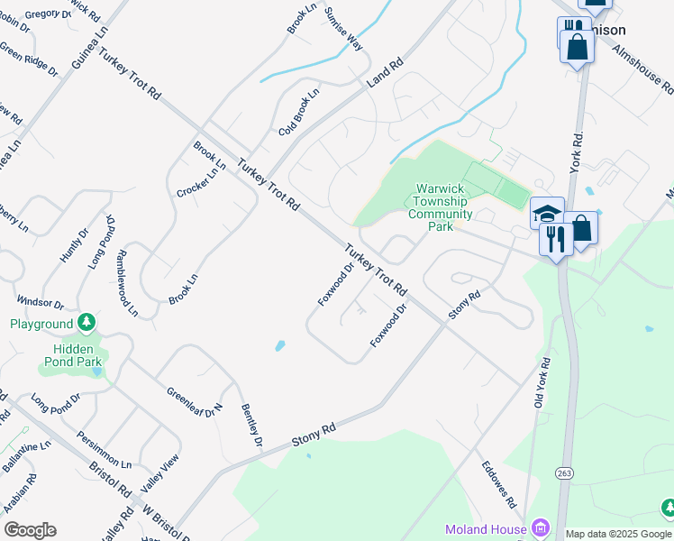 map of restaurants, bars, coffee shops, grocery stores, and more near 1753 Foxwood Drive in Jamison