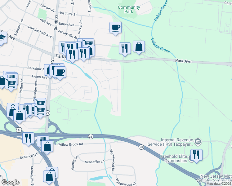 map of restaurants, bars, coffee shops, grocery stores, and more near 18-8 Remington Drive in Freehold Township