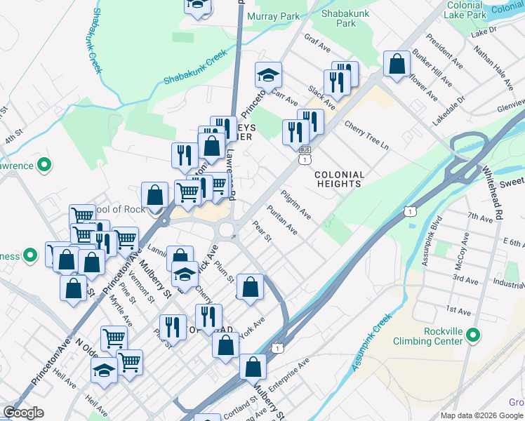 map of restaurants, bars, coffee shops, grocery stores, and more near 1618 U.S. 1 Business in Lawrence Township