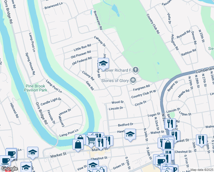 map of restaurants, bars, coffee shops, grocery stores, and more near 44 Gale Road in Camp Hill