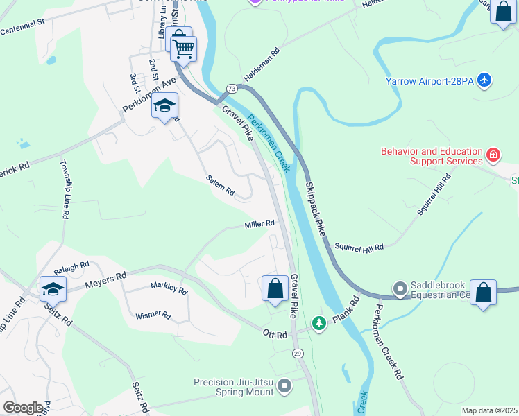 map of restaurants, bars, coffee shops, grocery stores, and more near 118 Salem Road in Schwenksville
