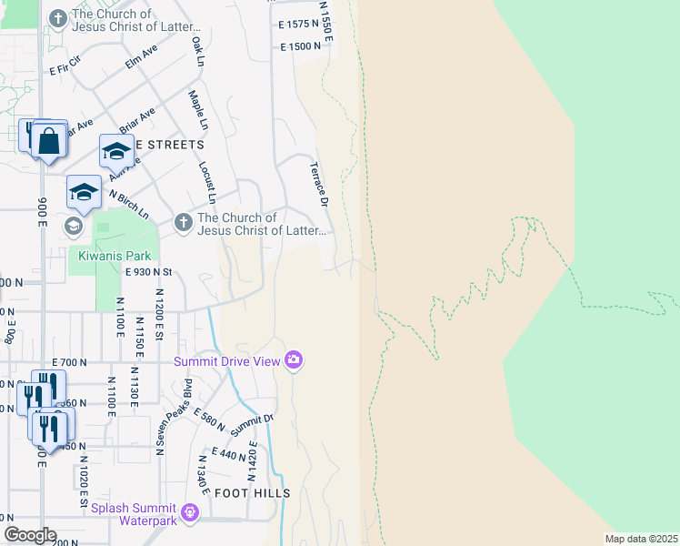 map of restaurants, bars, coffee shops, grocery stores, and more near North Terrace Drive in Provo