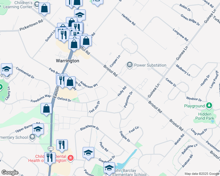 map of restaurants, bars, coffee shops, grocery stores, and more near 2196 Winterberry Court in Warrington