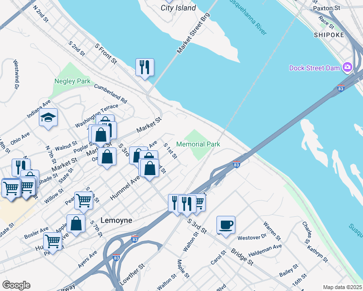 map of restaurants, bars, coffee shops, grocery stores, and more near 68 Hummel Avenue in Lemoyne