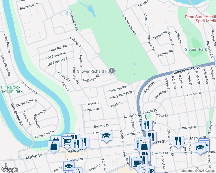 map of restaurants, bars, coffee shops, grocery stores, and more near 22 Gale Road in Camp Hill