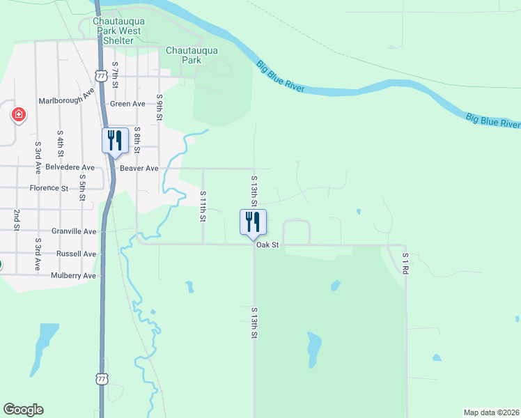 map of restaurants, bars, coffee shops, grocery stores, and more near 1301 Country Club Lane in Beatrice