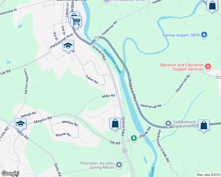 map of restaurants, bars, coffee shops, grocery stores, and more near 118 Salem Road in Schwenksville