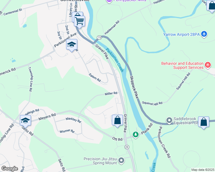 map of restaurants, bars, coffee shops, grocery stores, and more near 88 Salem Road in Schwenksville