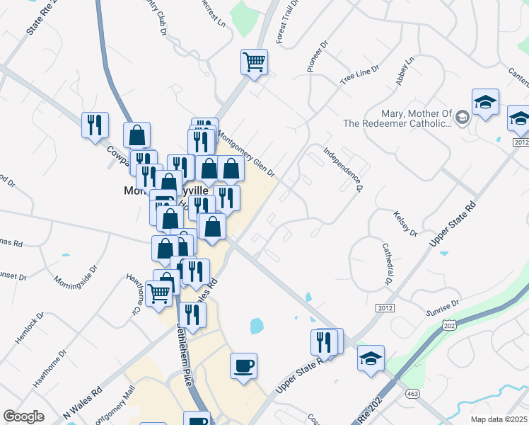 map of restaurants, bars, coffee shops, grocery stores, and more near 311 Livingston Court in North Wales