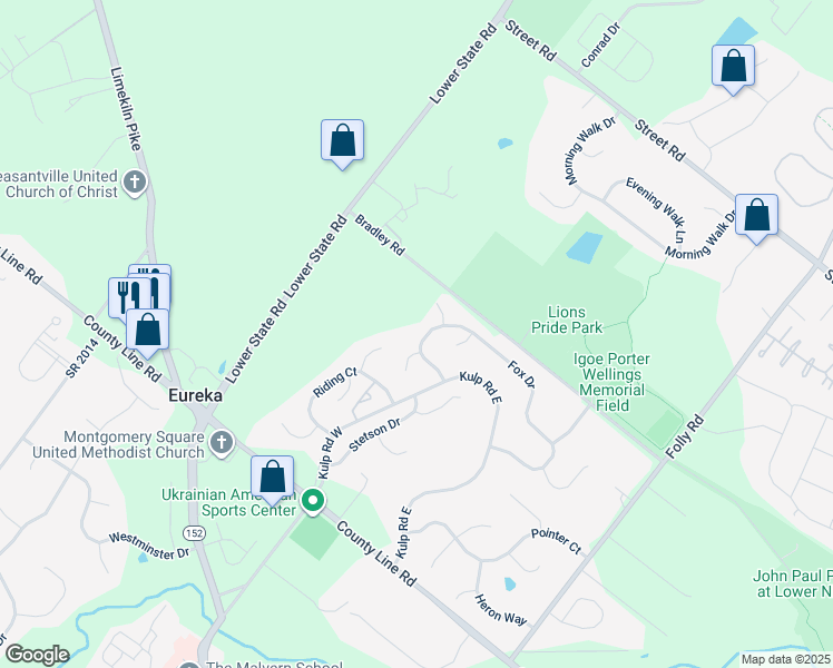 map of restaurants, bars, coffee shops, grocery stores, and more near 3134 Fox Drive in Chalfont