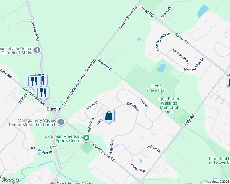 map of restaurants, bars, coffee shops, grocery stores, and more near 3134 Fox Drive in Chalfont