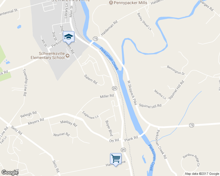 map of restaurants, bars, coffee shops, grocery stores, and more near 122 Salem Road in Schwenksville