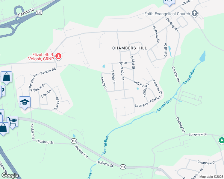 map of restaurants, bars, coffee shops, grocery stores, and more near 781 S 59th St in Harrisburg