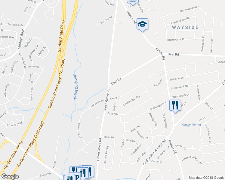 map of restaurants, bars, coffee shops, grocery stores, and more near 422 Green Grove Road in Ocean Township