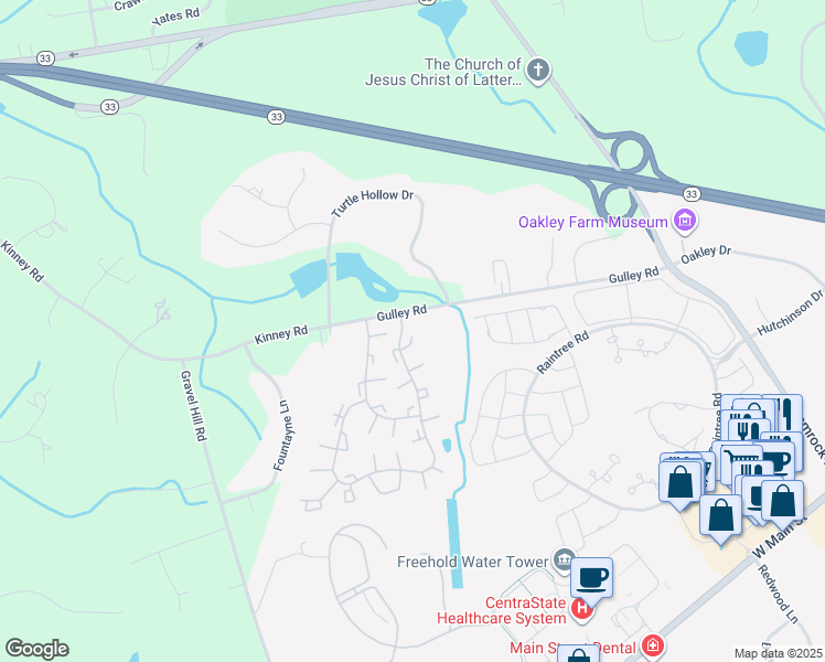 map of restaurants, bars, coffee shops, grocery stores, and more near 1 Amherst Court in Freehold