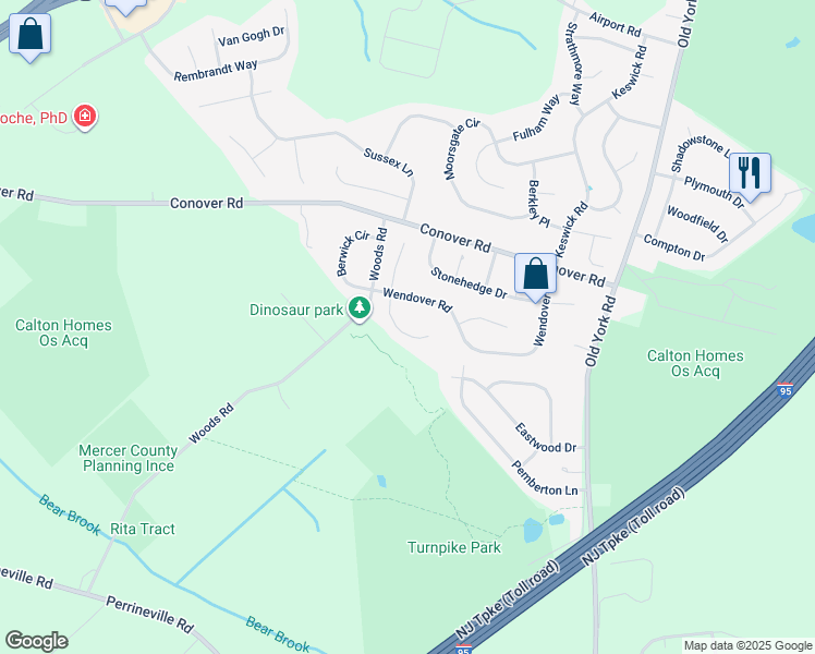 map of restaurants, bars, coffee shops, grocery stores, and more near 11 Lockewood Lane in East Windsor