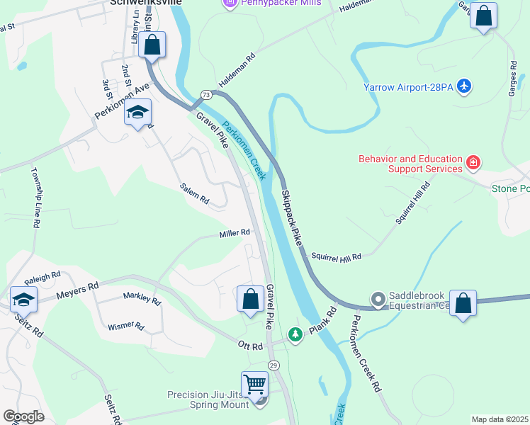 map of restaurants, bars, coffee shops, grocery stores, and more near 956 Gravel Pike in Schwenksville
