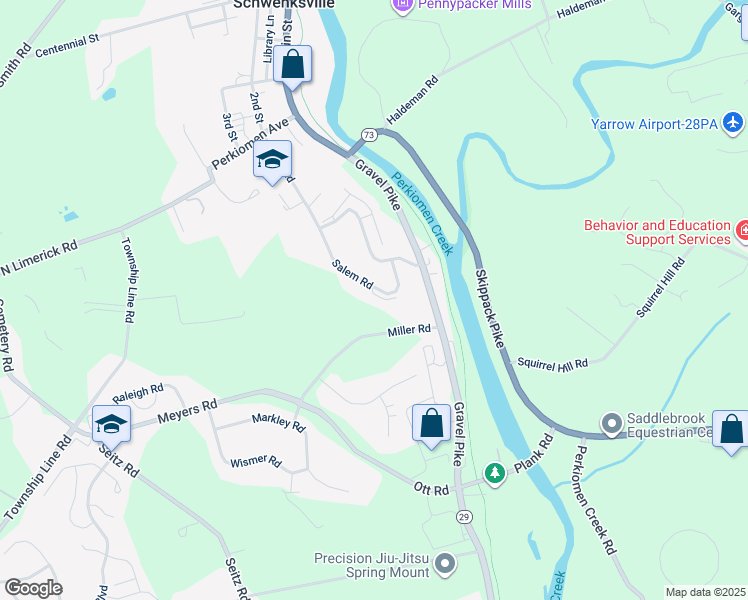 map of restaurants, bars, coffee shops, grocery stores, and more near 62 Salem Road in Schwenksville