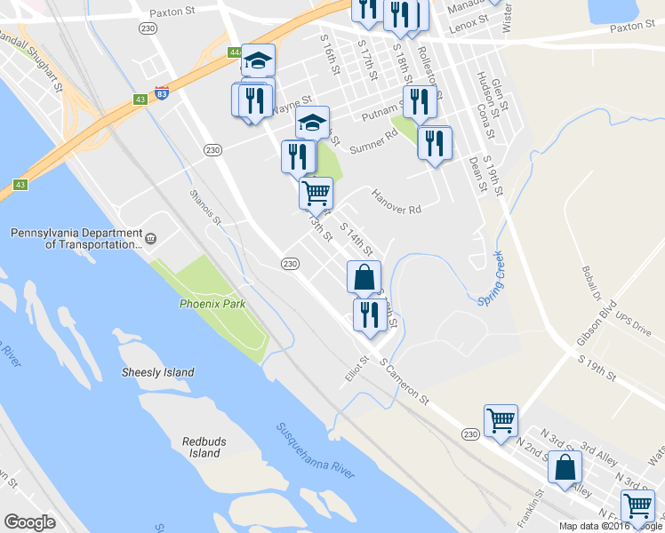 map of restaurants, bars, coffee shops, grocery stores, and more near 1407 South 12th Street in Harrisburg