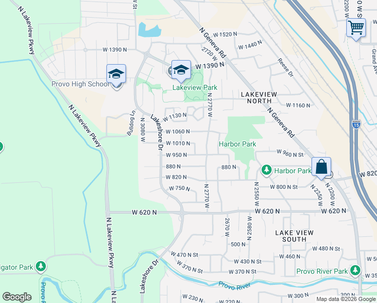 map of restaurants, bars, coffee shops, grocery stores, and more near 2846 West 950 North in Provo