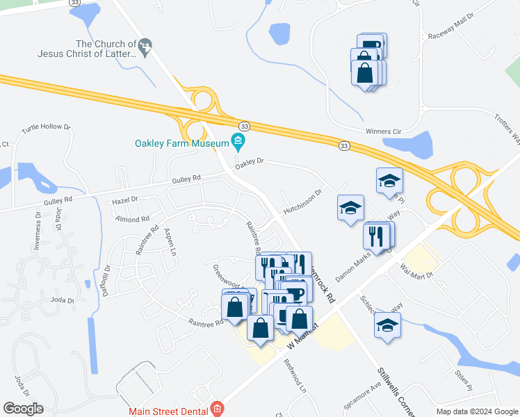 map of restaurants, bars, coffee shops, grocery stores, and more near 322 Tulip Lane in Freehold
