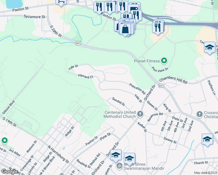 map of restaurants, bars, coffee shops, grocery stores, and more near 548 Yale Street in Harrisburg