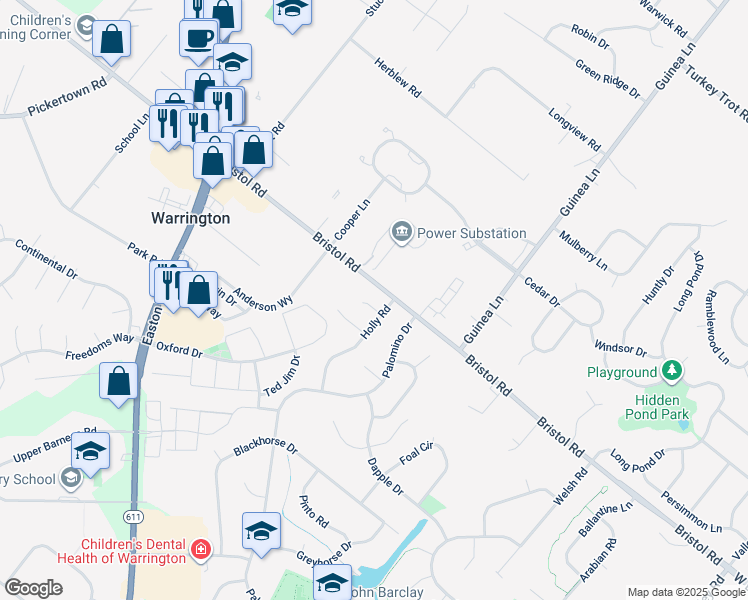 map of restaurants, bars, coffee shops, grocery stores, and more near 2193 Juneberry Court in Warrington