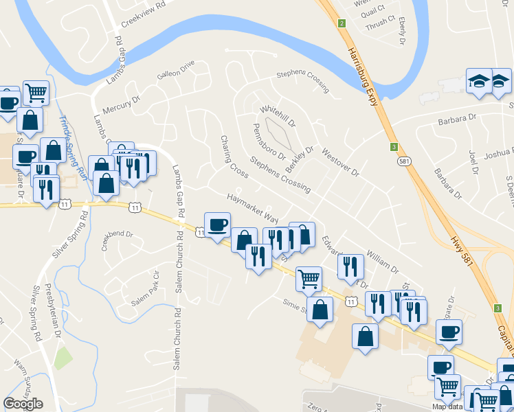 map of restaurants, bars, coffee shops, grocery stores, and more near 6152 Haymarket Way in Mechanicsburg