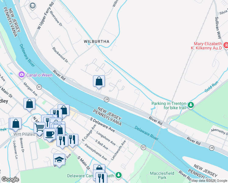 map of restaurants, bars, coffee shops, grocery stores, and more near 48 Jacob Court in Trenton