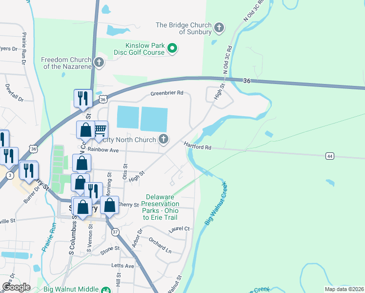 map of restaurants, bars, coffee shops, grocery stores, and more near 216 High Street in Sunbury