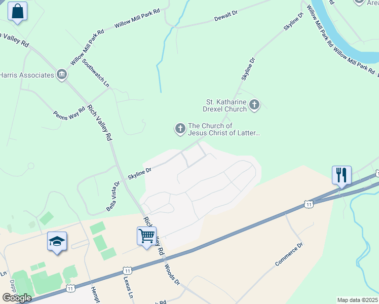 map of restaurants, bars, coffee shops, grocery stores, and more near 117 Skyline Dr in Mechanicsburg