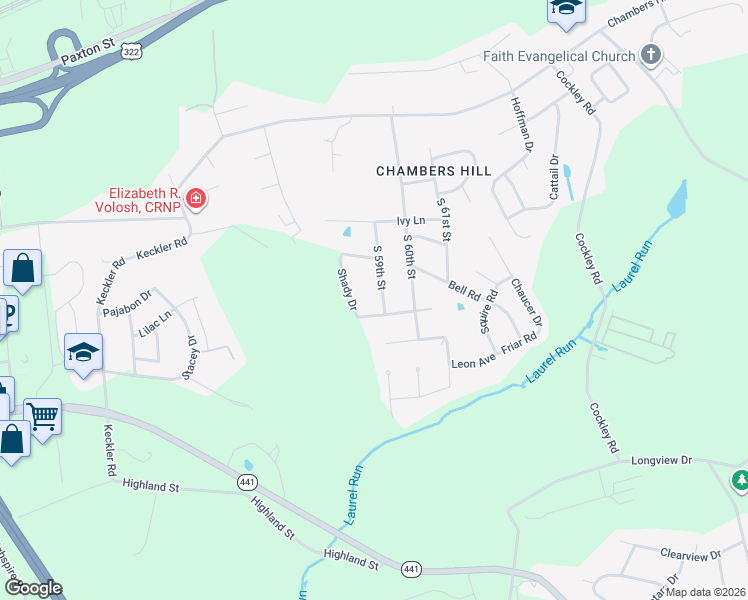 map of restaurants, bars, coffee shops, grocery stores, and more near 781 South 59th Street in Harrisburg