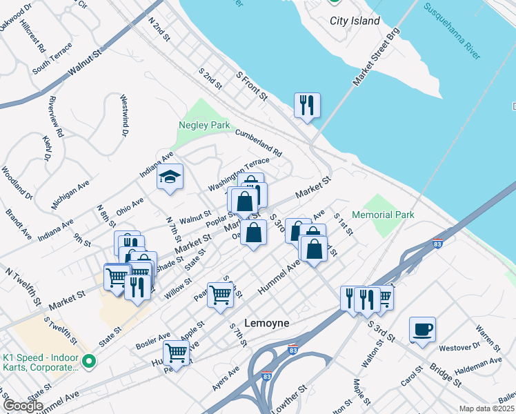 map of restaurants, bars, coffee shops, grocery stores, and more near in Lemoyne