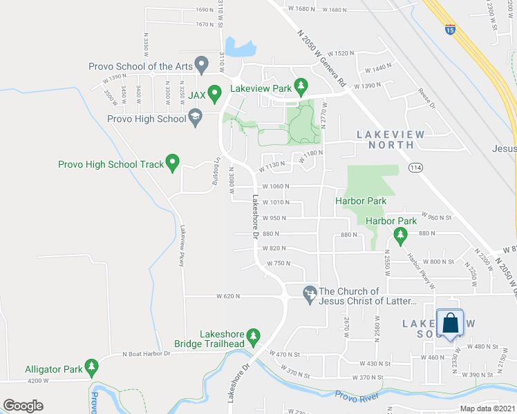 map of restaurants, bars, coffee shops, grocery stores, and more near 986 Lakeshore Drive in Provo