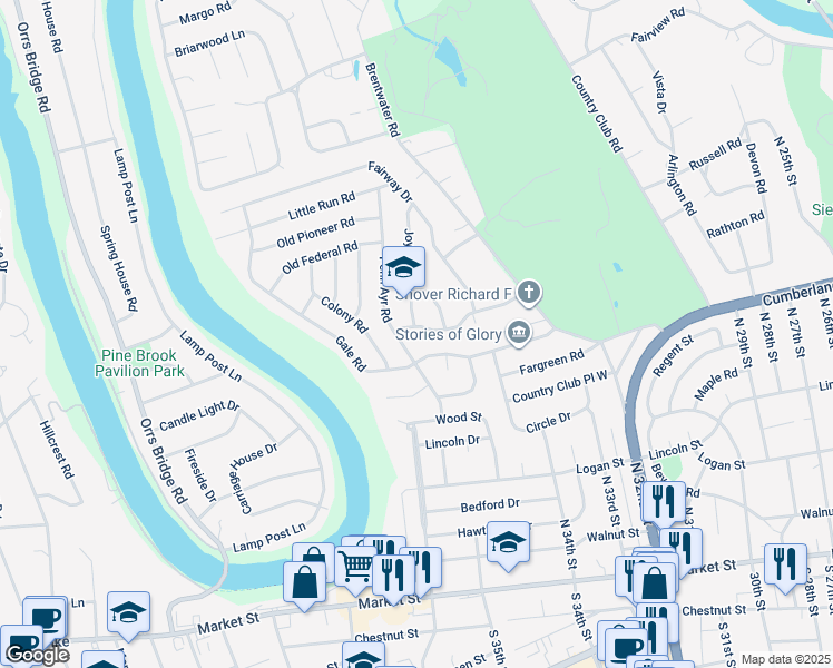 map of restaurants, bars, coffee shops, grocery stores, and more near 49 Golf View Road in Camp Hill