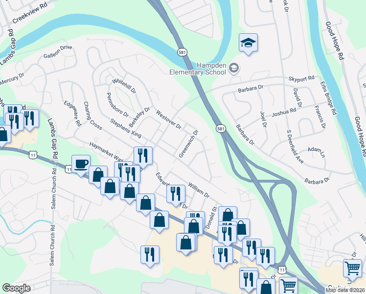 map of restaurants, bars, coffee shops, grocery stores, and more near 1 Devonshire Square in Mechanicsburg