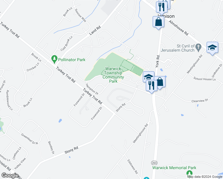 map of restaurants, bars, coffee shops, grocery stores, and more near 1662 Rockcress Drive in Jamison