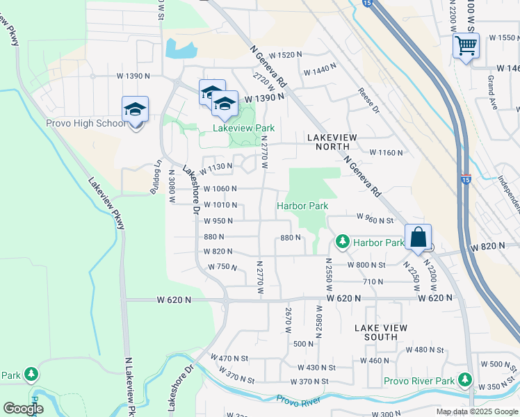 map of restaurants, bars, coffee shops, grocery stores, and more near 979 North 2770 West in Provo