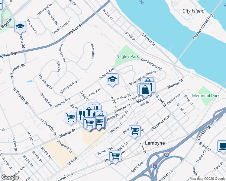 map of restaurants, bars, coffee shops, grocery stores, and more near in Lemoyne