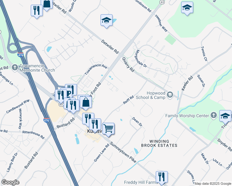 map of restaurants, bars, coffee shops, grocery stores, and more near 307 Jamestown Court in Lansdale