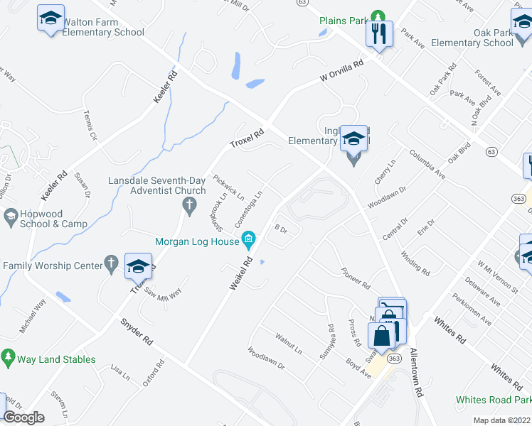 map of restaurants, bars, coffee shops, grocery stores, and more near 680 Weikel Road in Lansdale