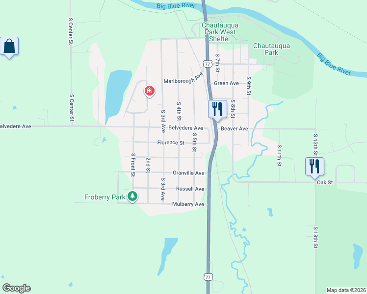 map of restaurants, bars, coffee shops, grocery stores, and more near 1820 South 4th Avenue in Beatrice