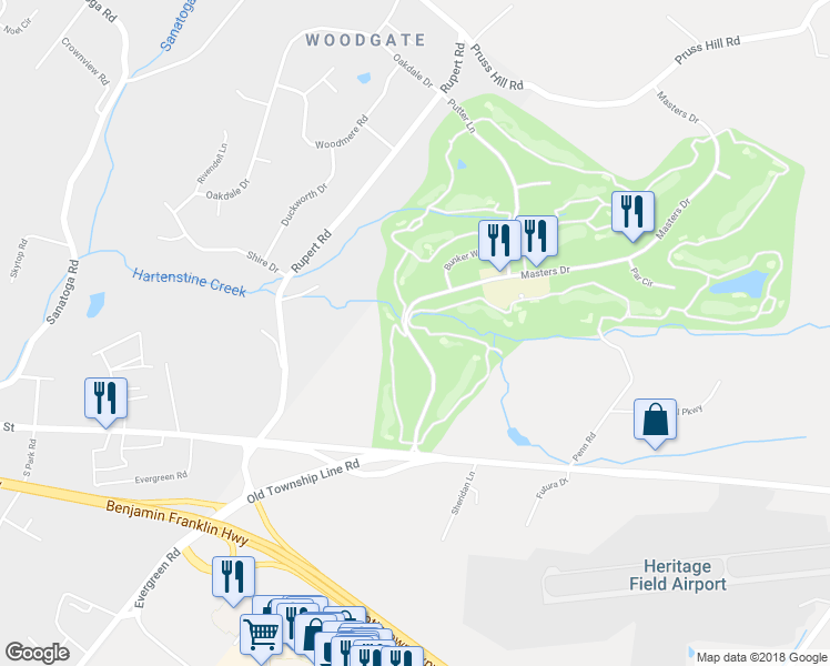 map of restaurants, bars, coffee shops, grocery stores, and more near 60 Masters Drive in Pottstown