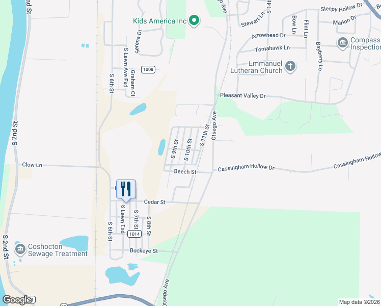 map of restaurants, bars, coffee shops, grocery stores, and more near 2223 South 10th Street in Coshocton