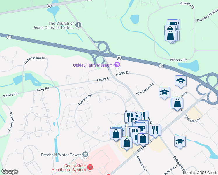 map of restaurants, bars, coffee shops, grocery stores, and more near 82 Pagoda Lane in Freehold