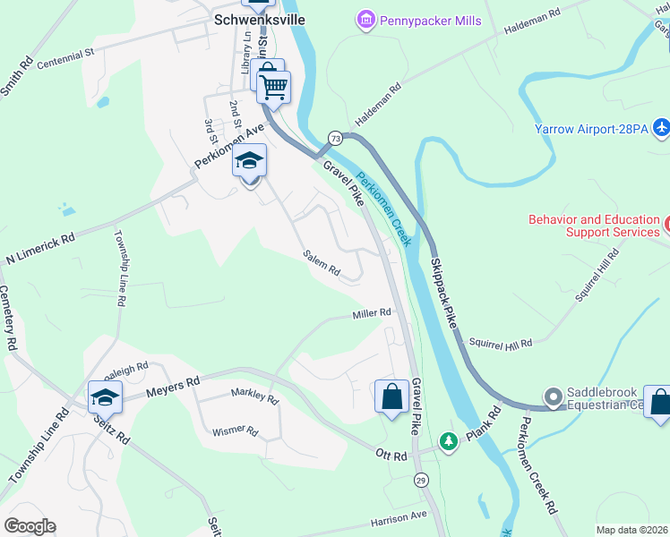 map of restaurants, bars, coffee shops, grocery stores, and more near in Schwenksville